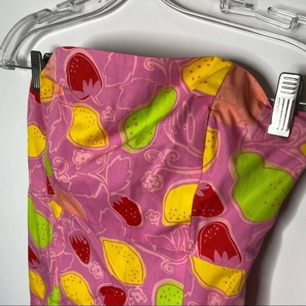 Lilly Pulitzer Dress Womens 2 Pink Fruit Print Strapless Bow Back Mini Cotton - Picture 3 of 5